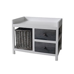 ASIENTO MADERA C/ RATTAN 2 CAJONES GRIS 64X34X48 CM