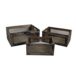 CAJA ORGANIZADORA MADERA/TEJIDO METAL 30X20X14CM