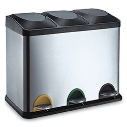 PAPELERA 3 COMPARTIMENTOS 45L C/ PEDAL ACERO INOX
