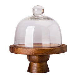 QUESERA C/ PIE MADERA CAMPANA VIDRIO 15.5XH.15.5CM