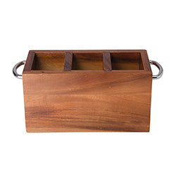 PORTA CUBIERTOS MADERA C/ ASA METAL 11X29.5X13CM
