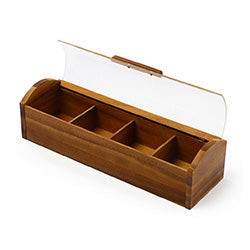 CAJA TE MADERA 4 DIVISIONES C/ TAPA ACRILICO 10.5X31.5X10CM
