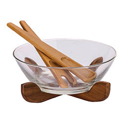 SET ENSALADERA ACRI. C/APOYO Y CUCHARAS MADERA. D25CM