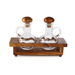 SET ACEITERA Y VINAGRERA 9.5X23X15 SOPORTE MADERA