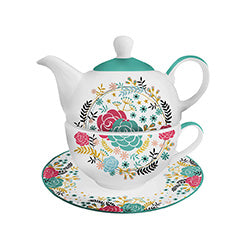 TEA FOR ONE 275ML+400ML FLORES VERDE AGUA