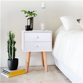 MESA DE LUZ 2 CAJON 40X40X60CM MADERA CON BLANCO