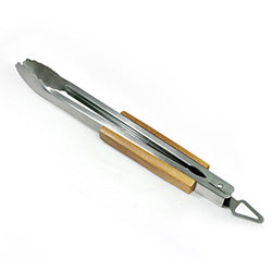 PINZA PARA ASADO ACERO INOXIDABLE MANGO MADERA.  46CM