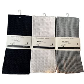 SET X2 REPASADORES WAFFLE ALGODON 38X63CM SURTIDO