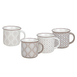 MUG RECTO 370 ML ROMBOS BEIGE Y BLANCO