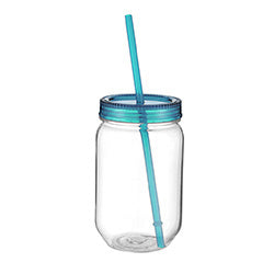 VASO PLASTICO 590ML CUERPO TRANSPARENTE TAPA AZUL