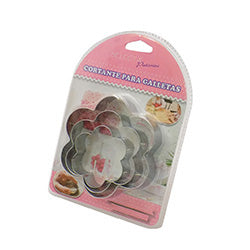 SET 3 PCS CORTANTE PARA GALLETA METAL FORMA FLOR