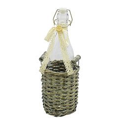 BOTELLA DECORATIVA C/ CORAZON Y CESTA 14X12X33HCM