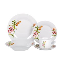 JUEGO DE VAJILLA PORCELANA 20 PZAS FLORES NARANJA