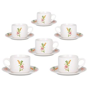 SET 6 TAZAS DE TE 220ML C/PLATO FLORES NARANJA