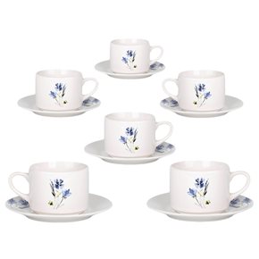 SET 6 TAZAS DE TE 220ML C/PLATO FLORES AZULES