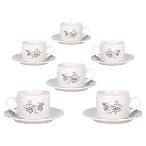 SET 6 TAZAS DE TE 220ML C/PLATO HOJAS GRISES