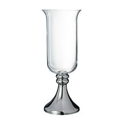 PORTA VELA DE VIDRIO C/PIE 17.5X17.5X47.5CM PLATA