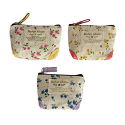 MONEDERO TELA CON FLORES "NATURAL" 10X3X7CM