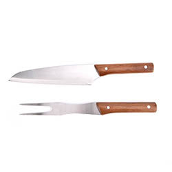 SET 2 PIEZAS CUCHILLO/TENEDOR PARRILLA MANGO MADERA