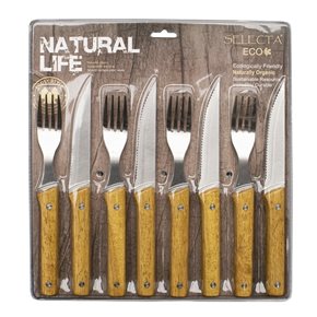 SET 8 PIEZAS CUCHILLO 11CM/TENEDOR CARNE 10CM MADERA