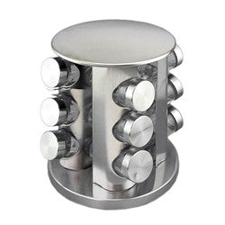 SET 12 PIEZAS ESPECIEROS CON SOPORTE ACERO MATE