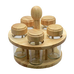 SET 5PCS ESPECIERO SOPORTE MADERA. H20/D18.5CM