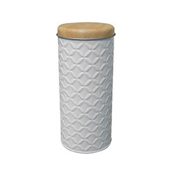 FRASCO CILIND 500ML  LATA C/TAPA MADERA. D7.5/H18CM