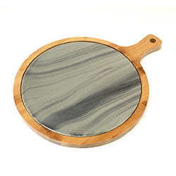 TABLA REDONDA MADERA BAMBOO Y MARMOL C/ MANGO. D28CM