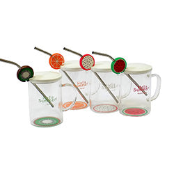 MUG 380ML VIDRIO/CERAMICA C/ SORBITO DISEÑO FRUTAS