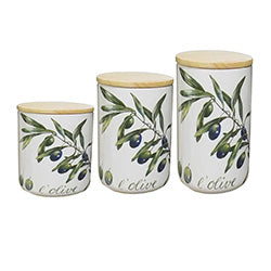 SET 3 FRASCOS 1200/950/650ML CERAMICA C/ TAPA MADER