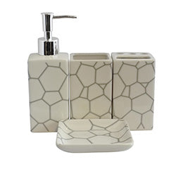 SET BAÑO 4 PZAS CERAMICA CUADRADO "PIEDRAS" BLANCO