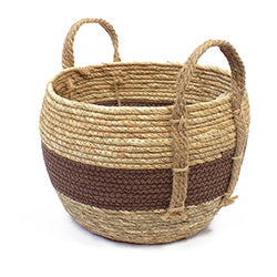 CESTO TEJIDO C/ASAS D29XH27CM BEIGE FRANJA MARRON