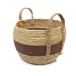 CESTO TEJIDO C/ASAS D26XH23CM BEIGE FRANJA MARRON