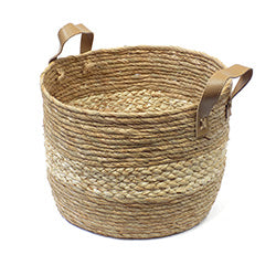 CESTO TEJIDO C/ASAS D29XH25CM MARRON FRANJA BEIGE