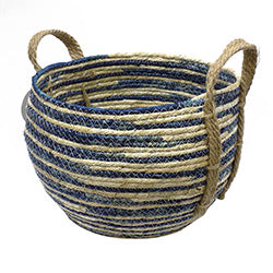 CESTO TEJIDO C/ ASAS AZUL Y BLANCO. D33XH27CM