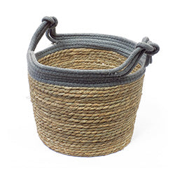 CESTO TEJIDO C/ASAS D33XH25CM MARRON BORDE GRIS
