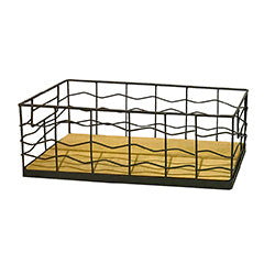 CANASTO METAL BASE MADERA 40x24x15CM NEGRO