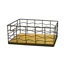 CANASTO METAL BASE MADERA 34x17x14CM NEGRO
