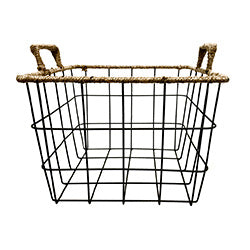 CANASTO METAL C/CUERDA  GRIS. 32x32x23CM