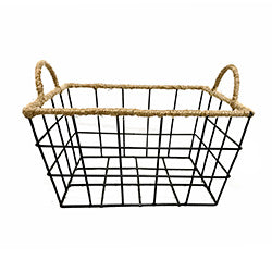 CANASTO METAL C/CUERDA NEGRO.  28x23x15CM