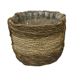 CESTO TEJIDO 29X22X24CM CAMEL FRANJA BEIGE