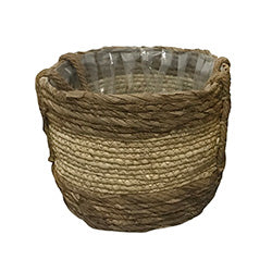 CESTO TEJIDO 22X17X17CM CAMEL FRANJA BEIGE