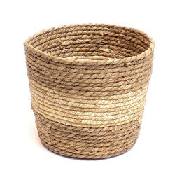 CESTO TEJIDO D28x24CM NATURAL FRANJA BEIGE