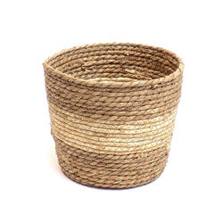 CESTO TEJIDO D21x18CM NATURAL FRANJA BEIGE