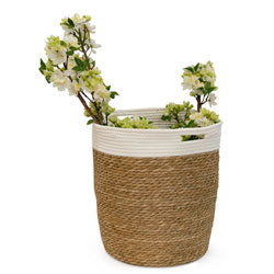 CESTO TEJIDO D35x39CM NATURAL FRANJA BLANCO