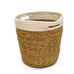 CESTO TEJIDO D30x35CM NATURAL FRANJA BLANCO