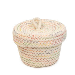 CESTO C/TAPA TEJIDO D18x12CM CREMA