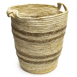 CESTO TEJIDO C/ASAS D40x46CM CREMA LINEAS NATURAL