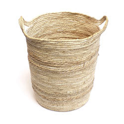 CESTO TEJIDO C/ASAS D35x41CM CREMA LINEAS NATURAL