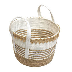 CESTO TEJIDO C/ASAS D33x26CM DISEÑO BLANCO/NATURAL